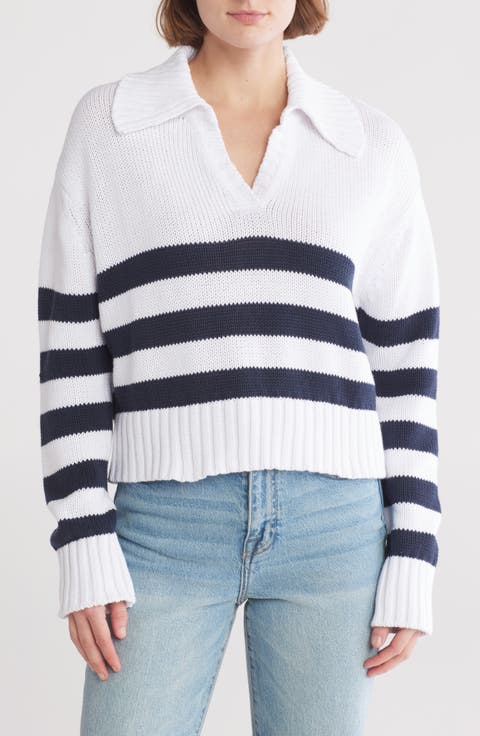 Stripe Cotton Polo Sweater