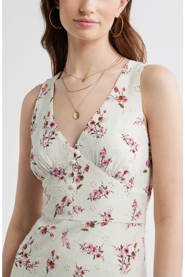 Embroidered Bias Cut Midi Dress, Alternate, color, IVORY- PINK POSY FLORAL