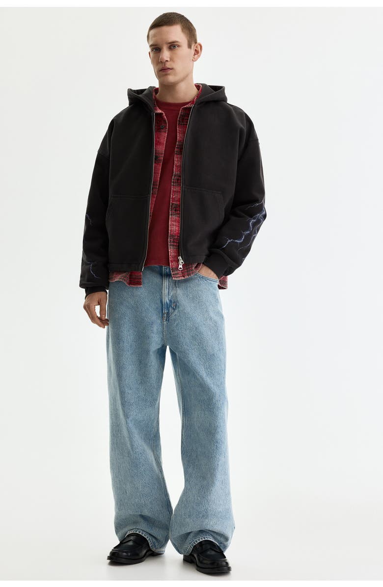 H&M Oversized Fit Boxy Zip-through Hoodie, Alternate, color, Black/West Coast