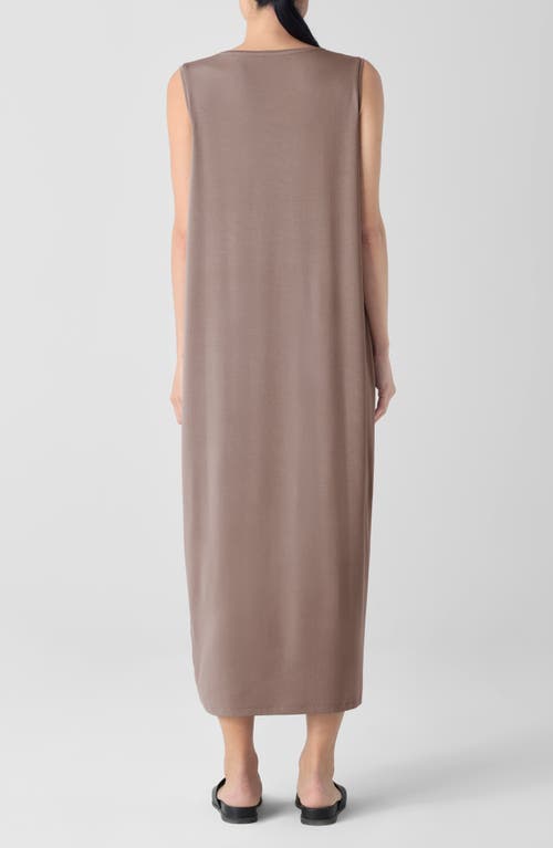 Eileen Fisher Round Neck Oval Stretch Sleeveless Midi Dress In Cocoa
