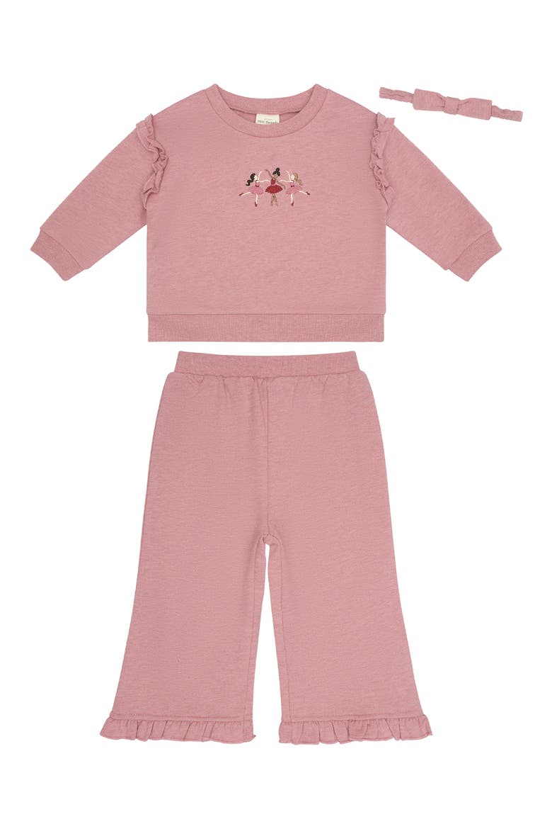 Ruffle Trim Sweatshirt, Wide Leg Pants & Headband Set, Alternate, color, DANCERS