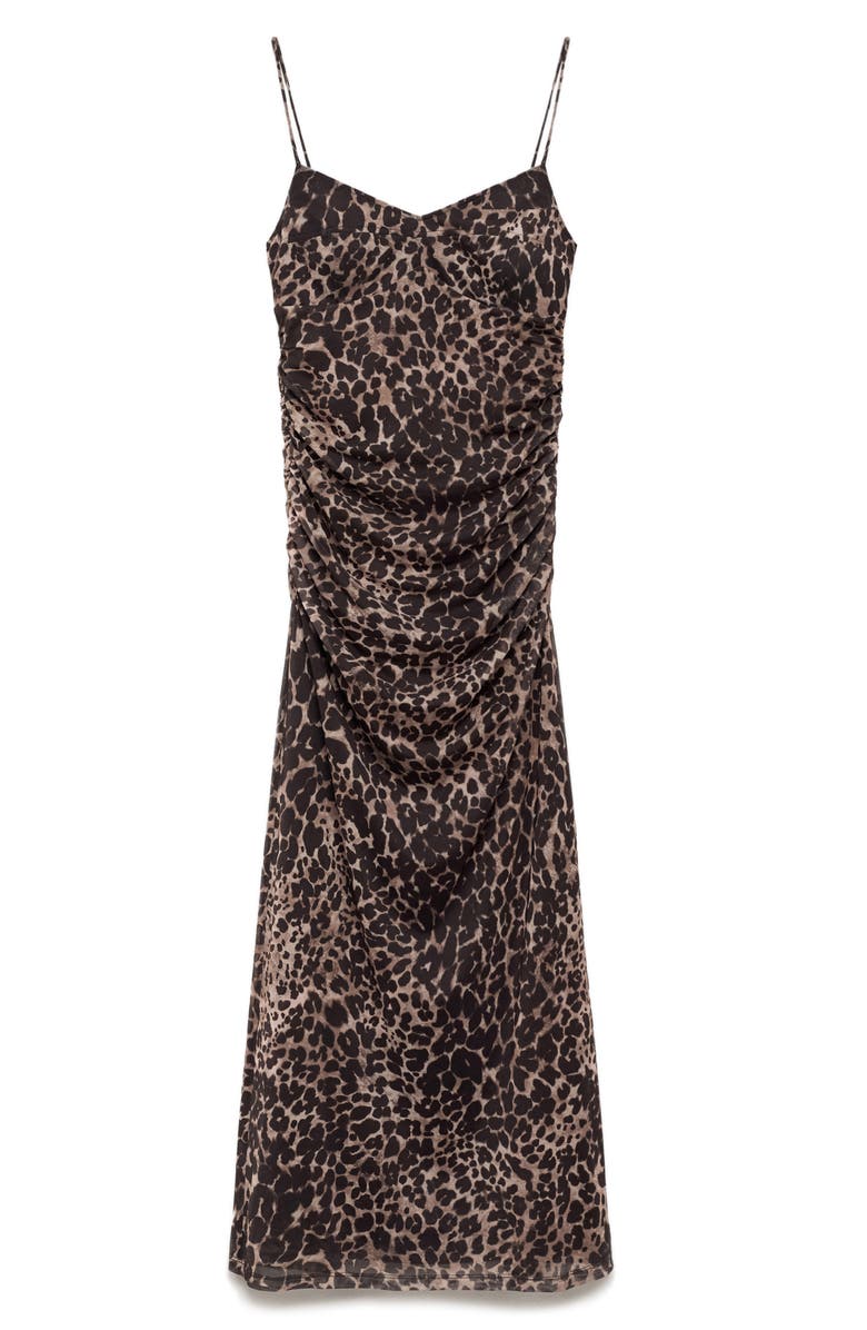 MANGO Animal Print Midi Slipdress, Alternate, color, Brown