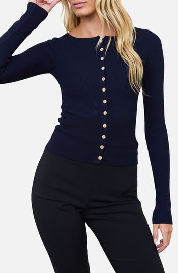 Blu Pepper Ribbed Cardigan In Blue