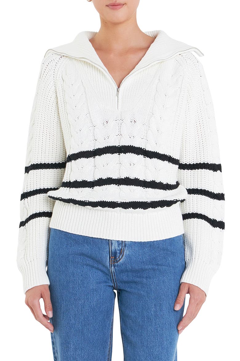 Stripe Half-Zip Sweater, Main, color, WHITE/ BLACK