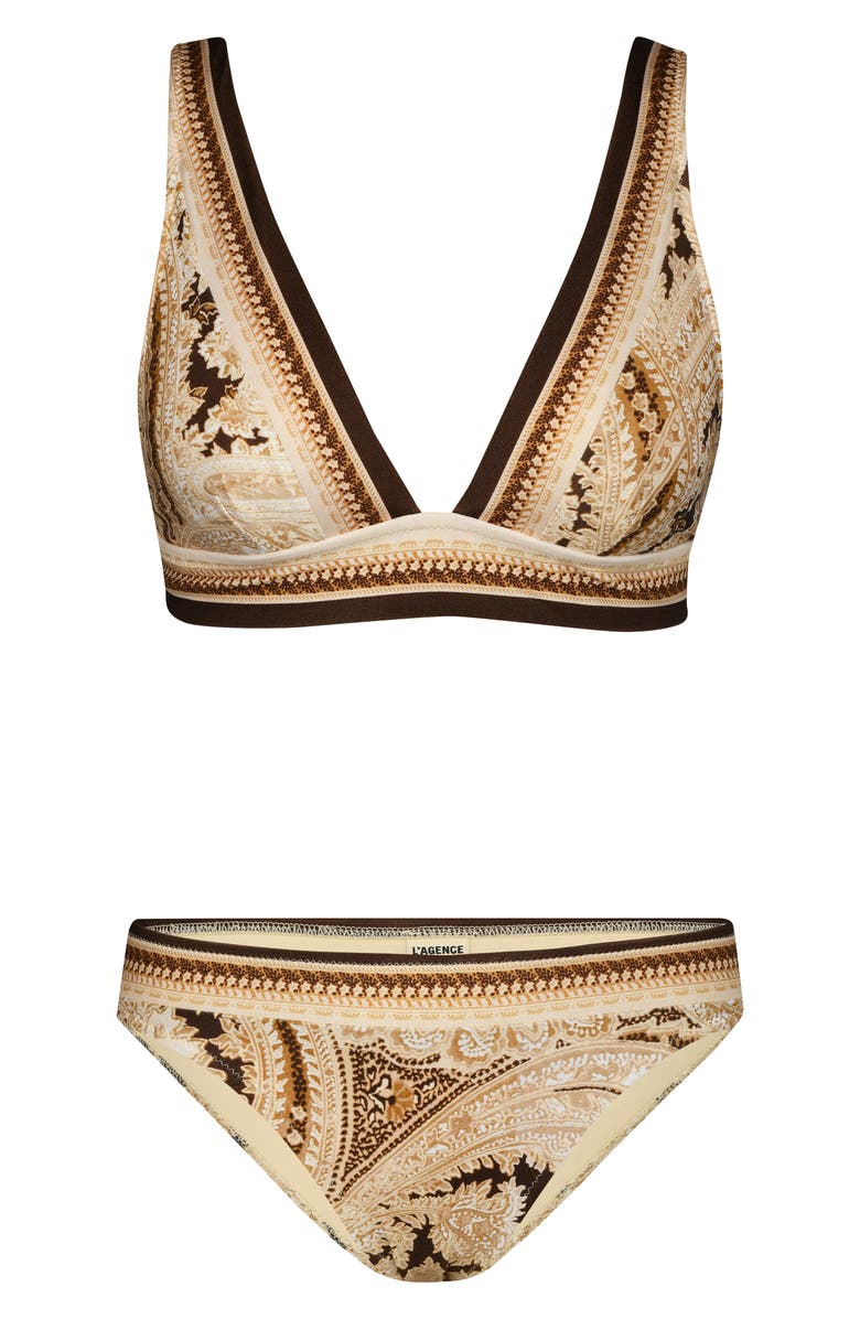 L'AGENCE Lexie Paisley Bikini Top, Alternate, color, Chocolate