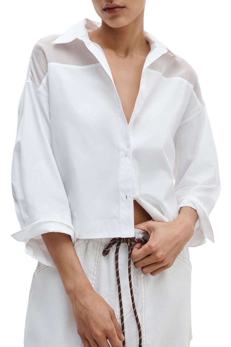 Elly Crop Button-Up Shirt, Main, color, WHITE