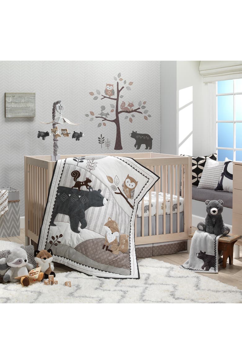 Woodland Forest Fleece Bear Nursery Baby Blanket, Alternate, color, Gray