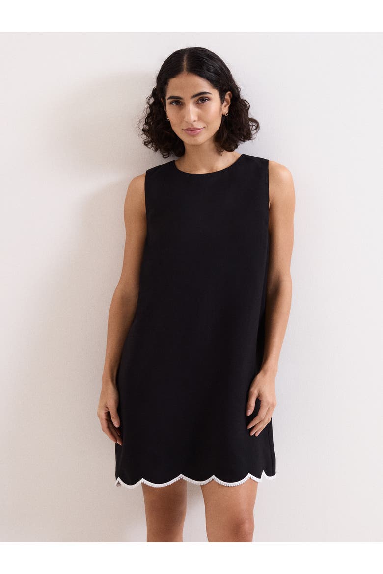 Marta Scalloped Hem Shift Dress, Main, color, Black