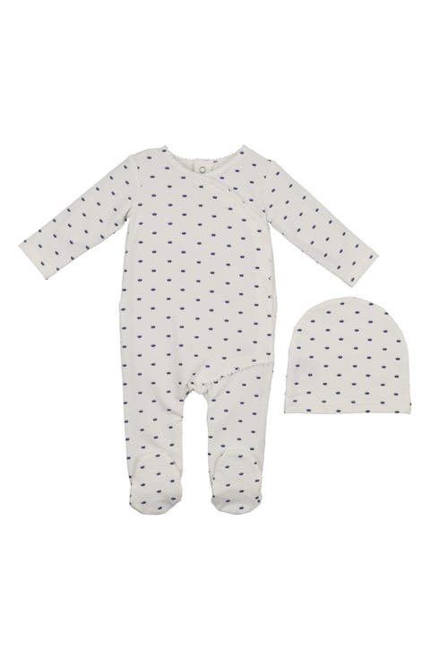 Crown Print Cotton Blend Wrap Footie & Beanie Set (Baby)