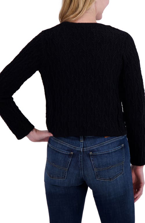 Lucky Brand Tie Front Open Stitch Cardigan In Jet Black