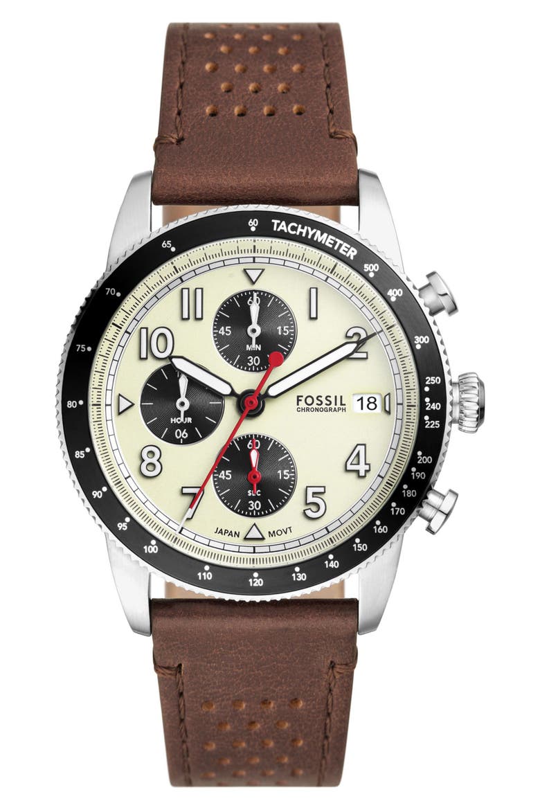 Sport Tourer Silicone Strap Chronograph Watch, 42mm, Main, color, BROWN