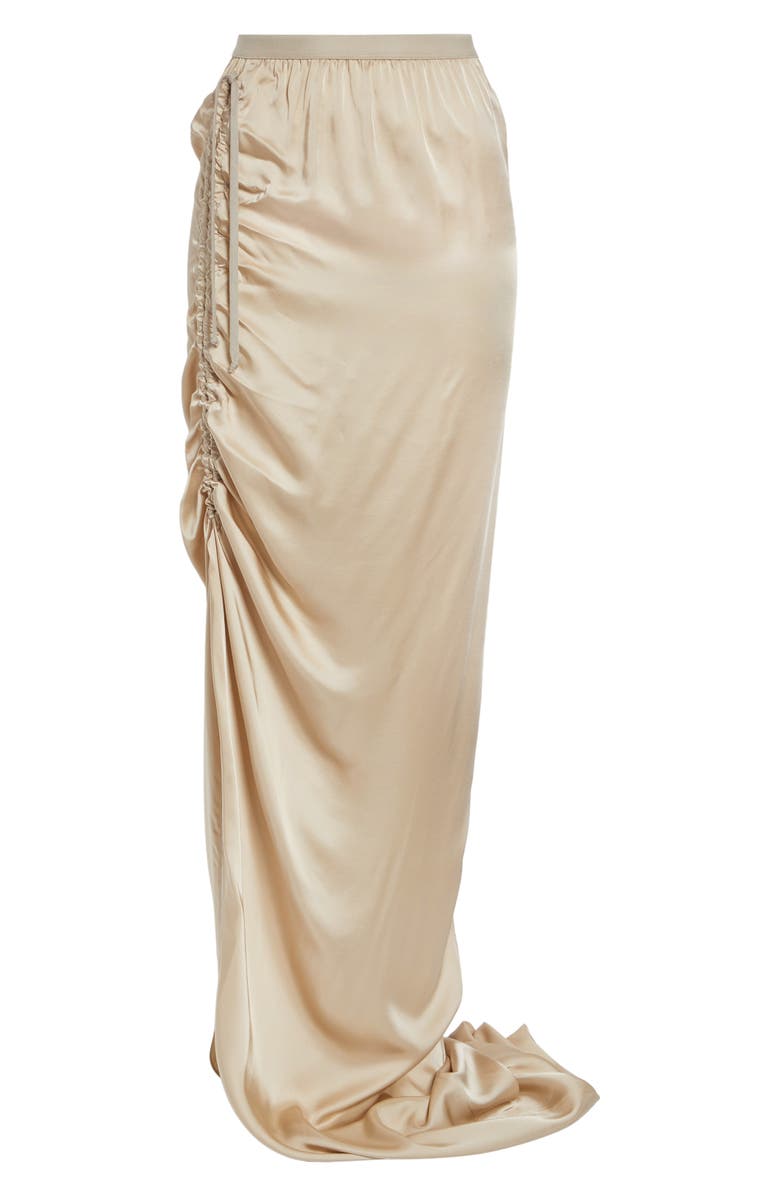 Rick Owens Edfu Ruched Satin Skirt, Alternate, color, Sand