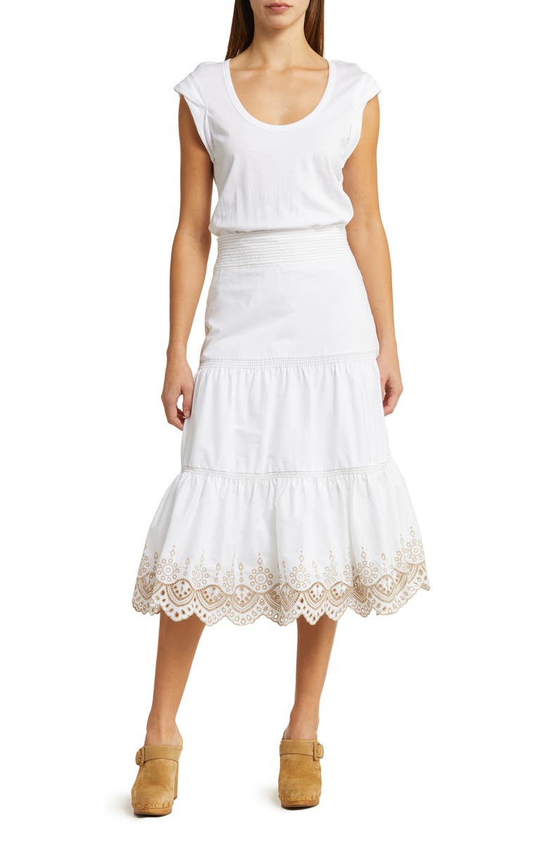 Veronica Beard Amaia Eyelet Detail Tiered Cotton Dress, Main, color, 