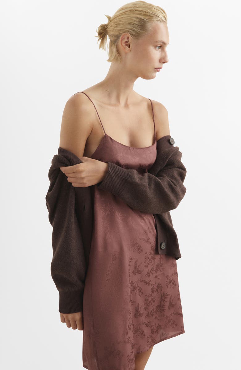 MANGO Jacquard Satin Nightgown, Alternate, color, Brown