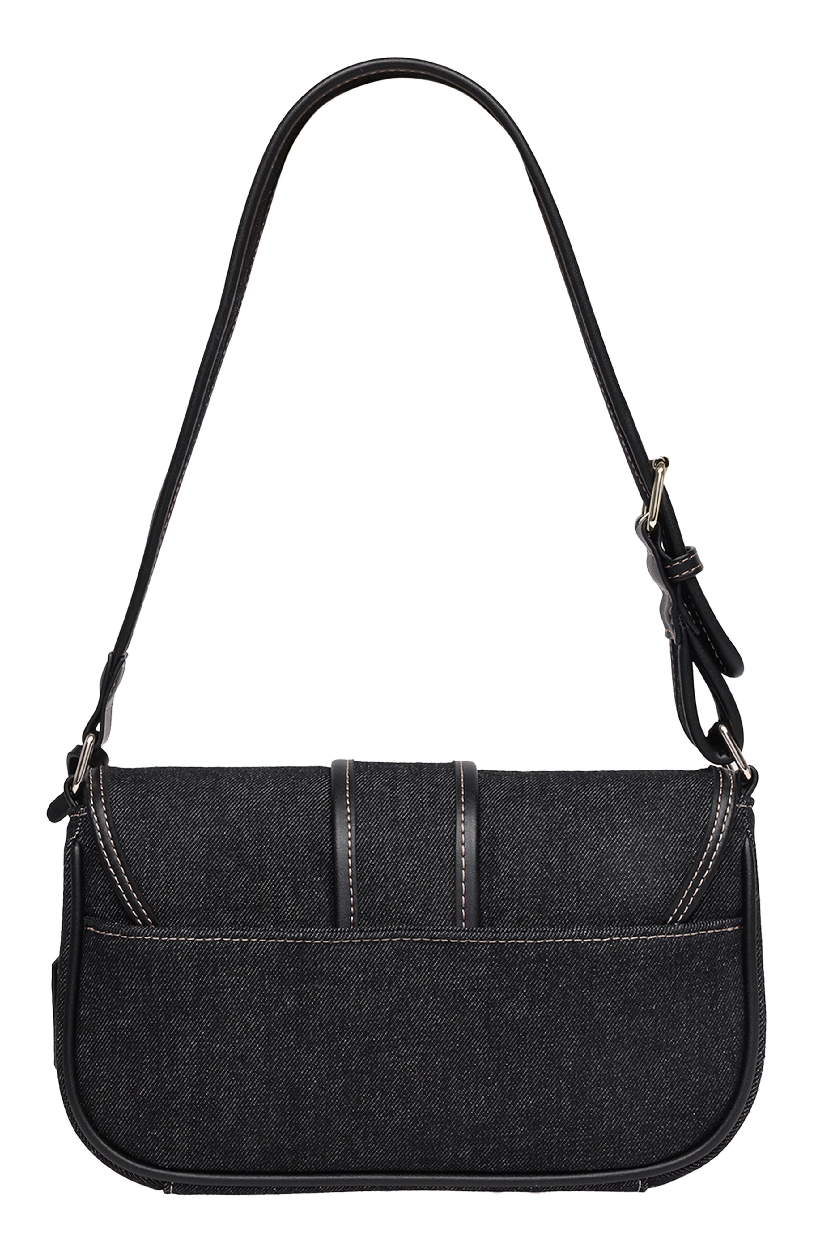 True Religion Double Pocket Denim Satchel, Alternate, color, Black