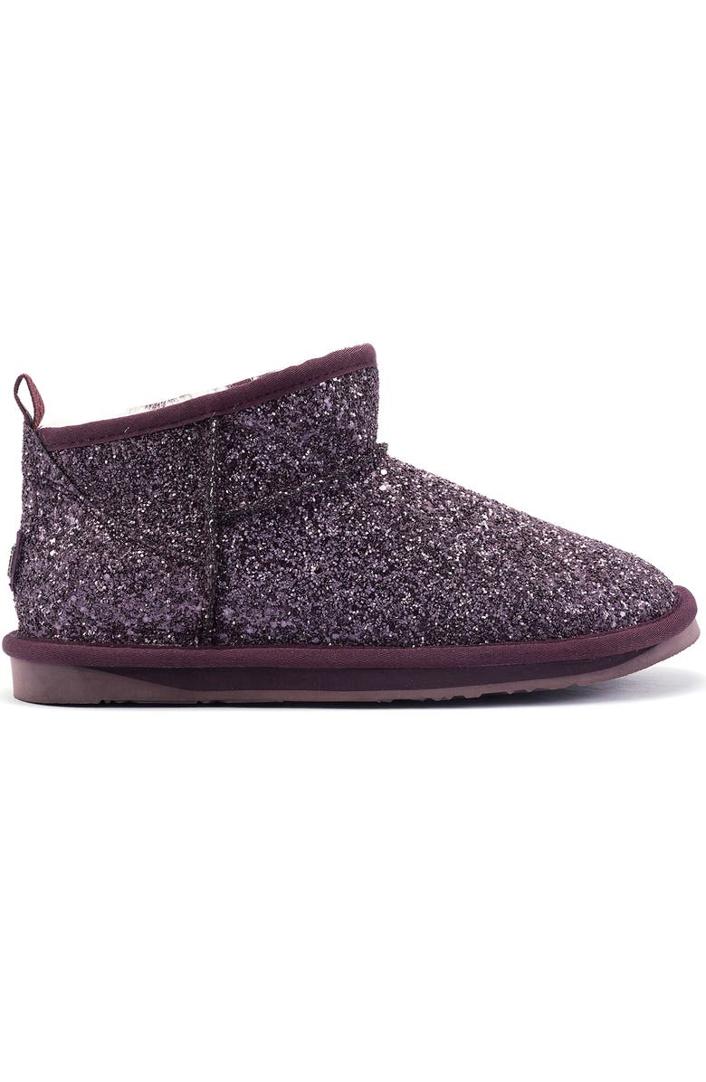 Australia Luxe Collective Cosy Genuine Shearling Glitter Ultra Short Bootie, Alternate, color, Plum