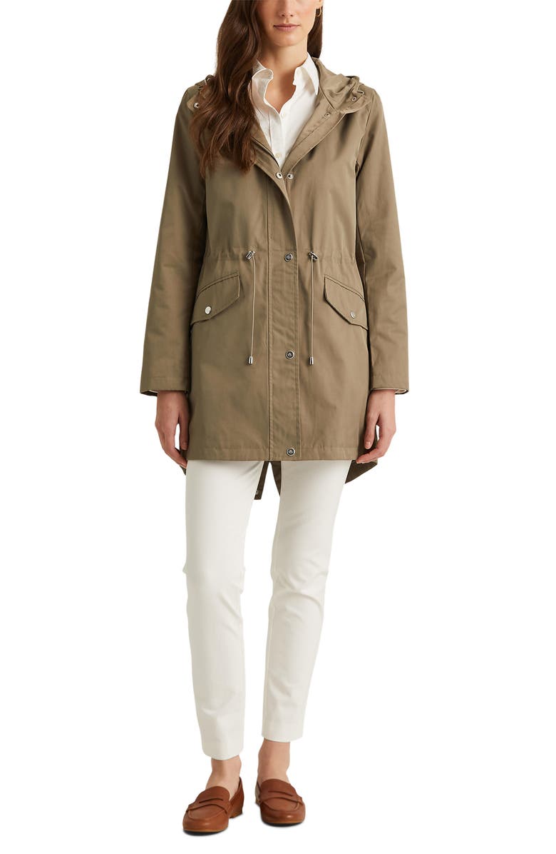 Lauren Ralph Lauren Cinch Waist Cotton Blend Raincoat, Alternate, color, 