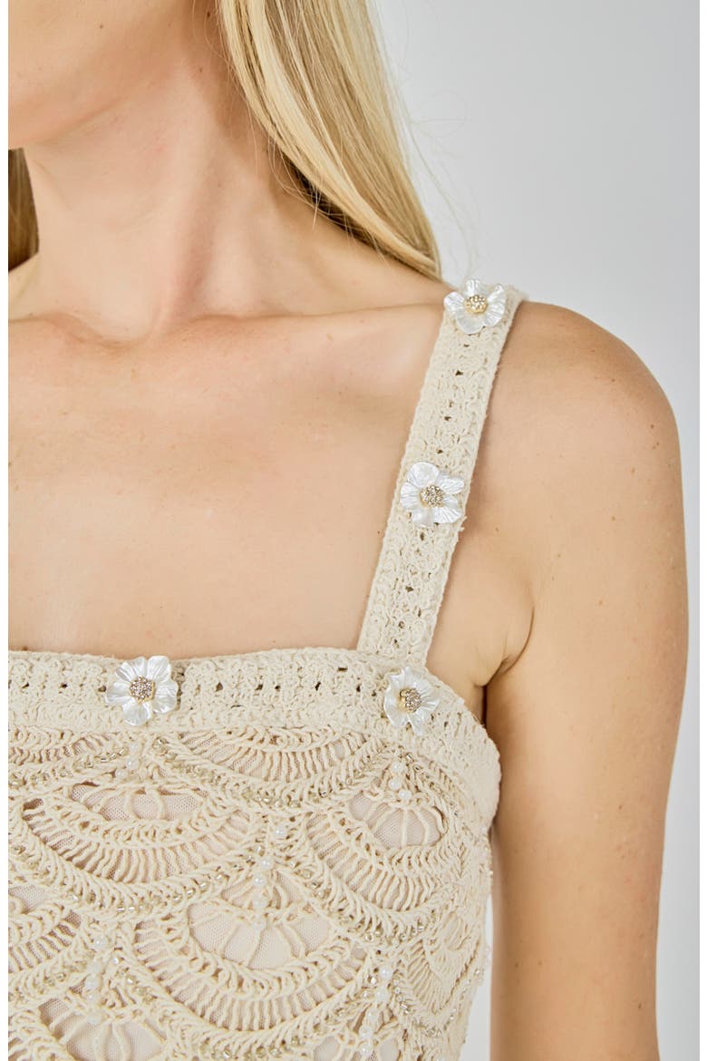 Embellished Crop Cotton Blend Lace Camisole Top, Alternate, color, NATURAL