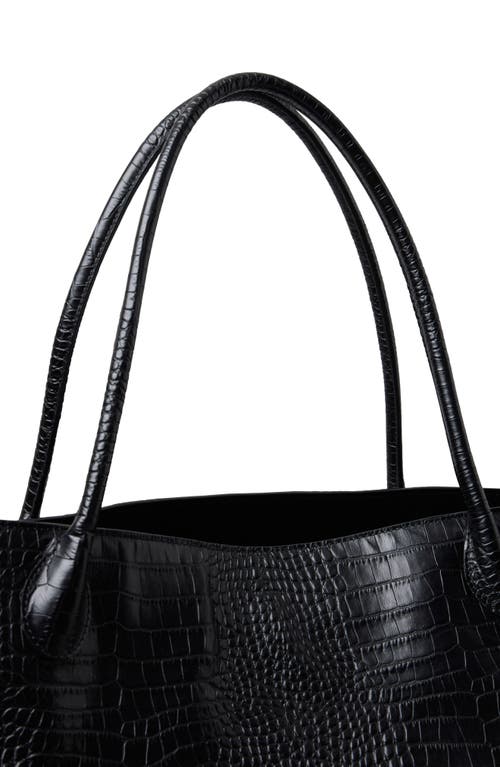 Lie Studio Lié Studio The Eva Croc Embossed Leather Weekend Tote In Black