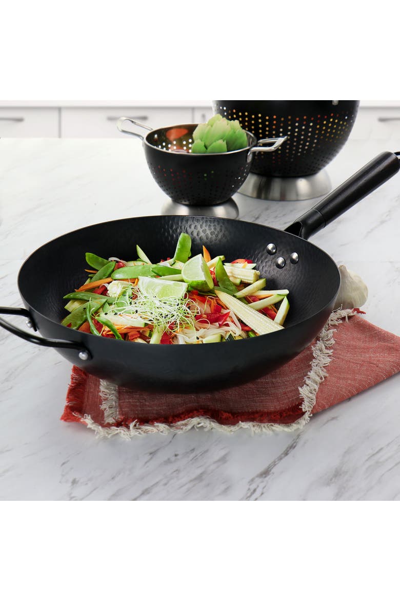 Hamme 13 Inch Heavy Gauge Carbon Steel Wok, Alternate, color, Black