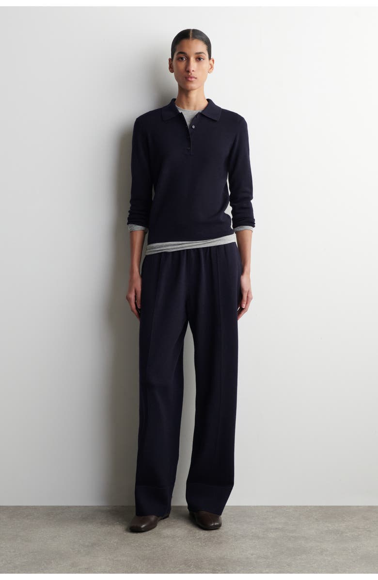 COS Cropped-sleeve Merino Wool Polo Shirt, Alternate, color, Navy