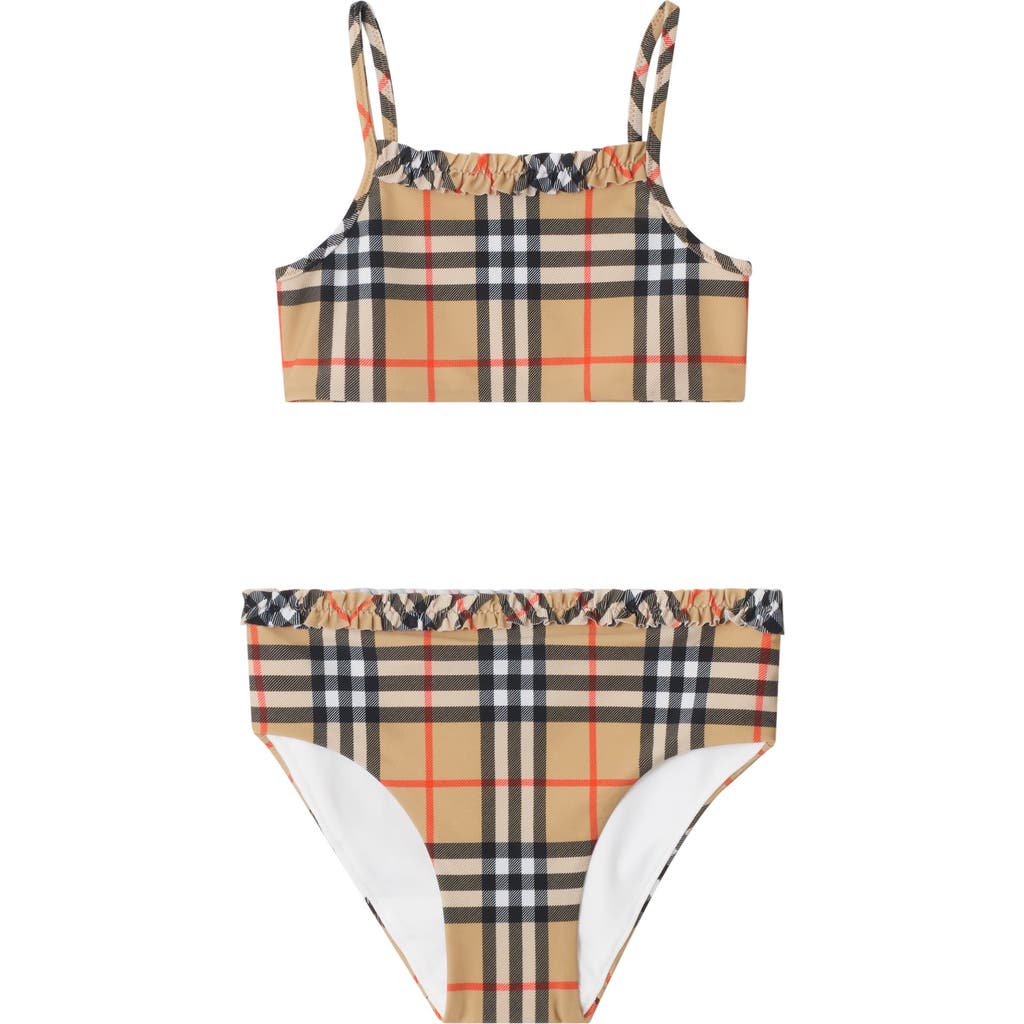 Burberry Ruffe Trim Check Bikini In Neutral