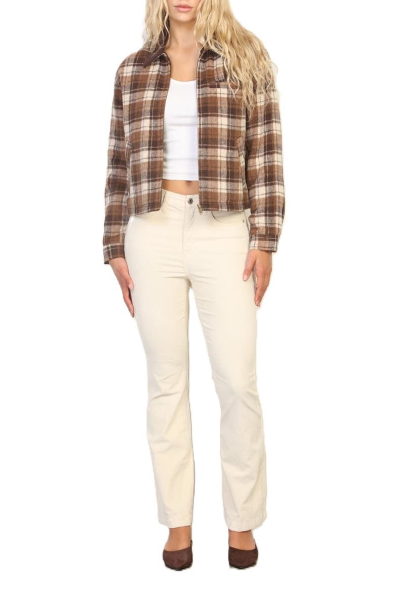 Plaid Cotton Blend Barn Jacket, Alternate, color, BROWN/ CREAM