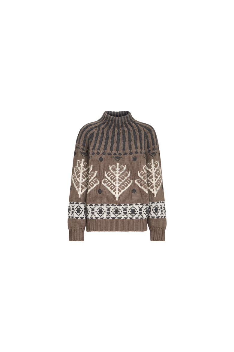 Cashmere and mohair nordic heritage high-neck sweater, Alternate, color, Light Brown