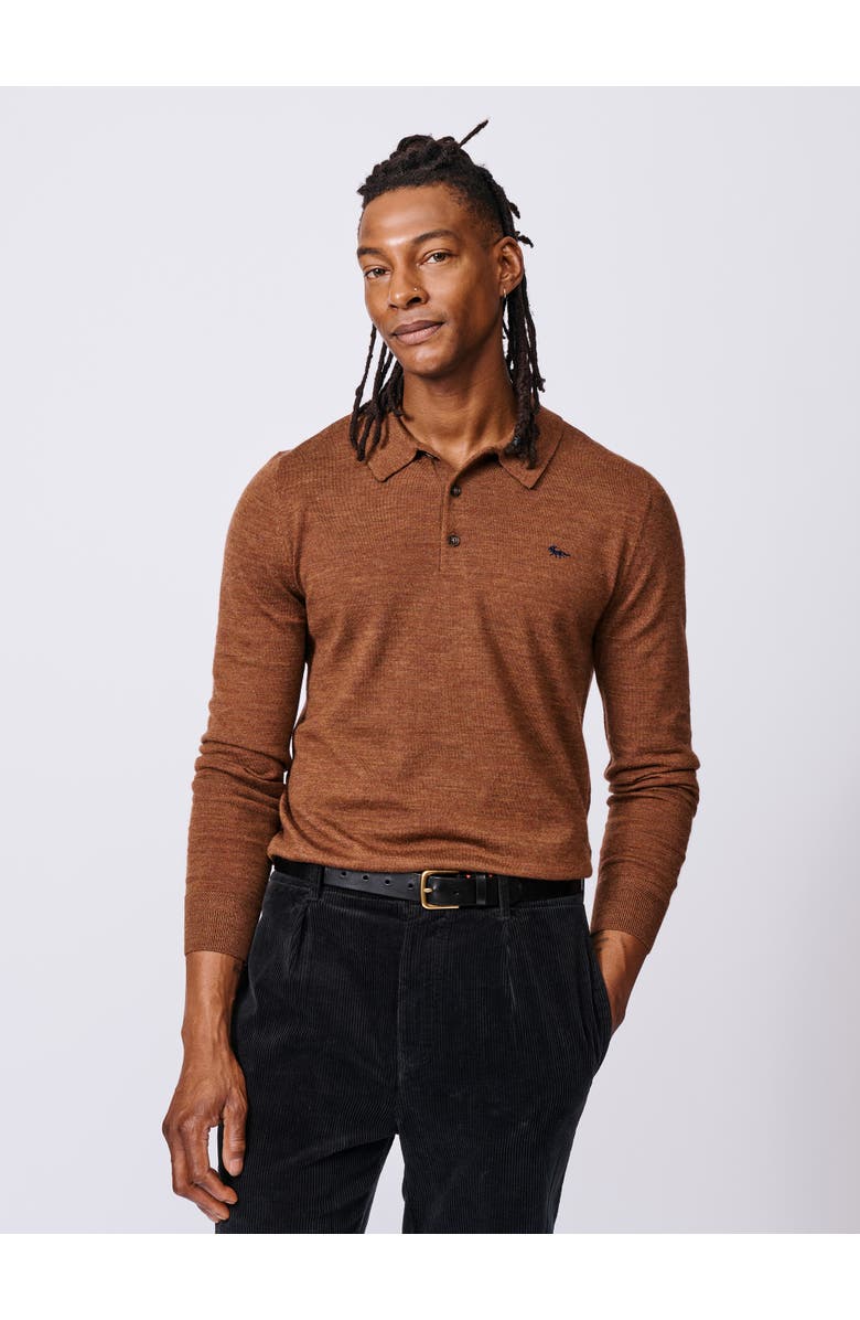 Aubin Chapel Merino Long Sleeve Polo, Main, color, Rust