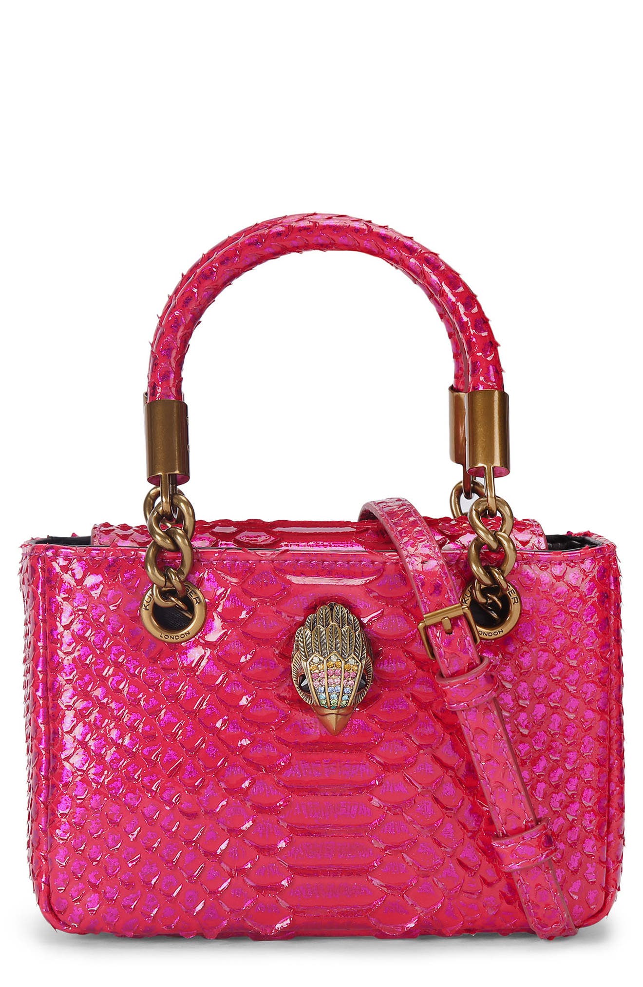 Kurt Geiger London Mini Square Kensington Croc-Embossed Leather Top Handle Bag, Main, color, Bright Pink