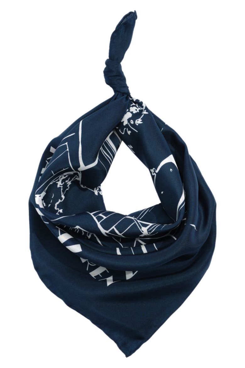 Landscape Print Square Silk Scarf, Main, color, SHADOW NAVY