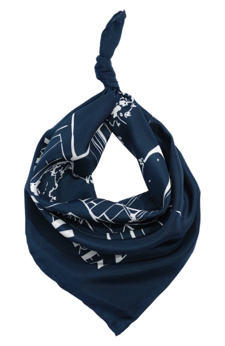 Lauren Ralph Lauren Landscape Print Square Silk Scarf, Main, color, Shadow Navy