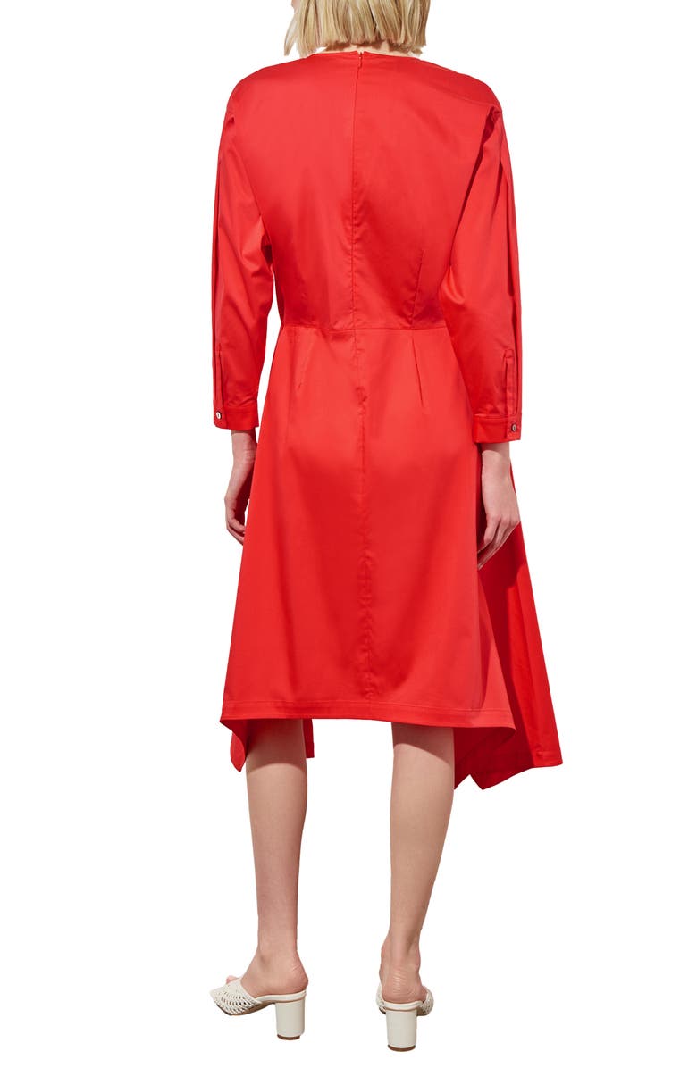 Ming Wang Long Sleeve Asymmetric Hem Cotton Blend Dress, Alternate, color, Flamenco