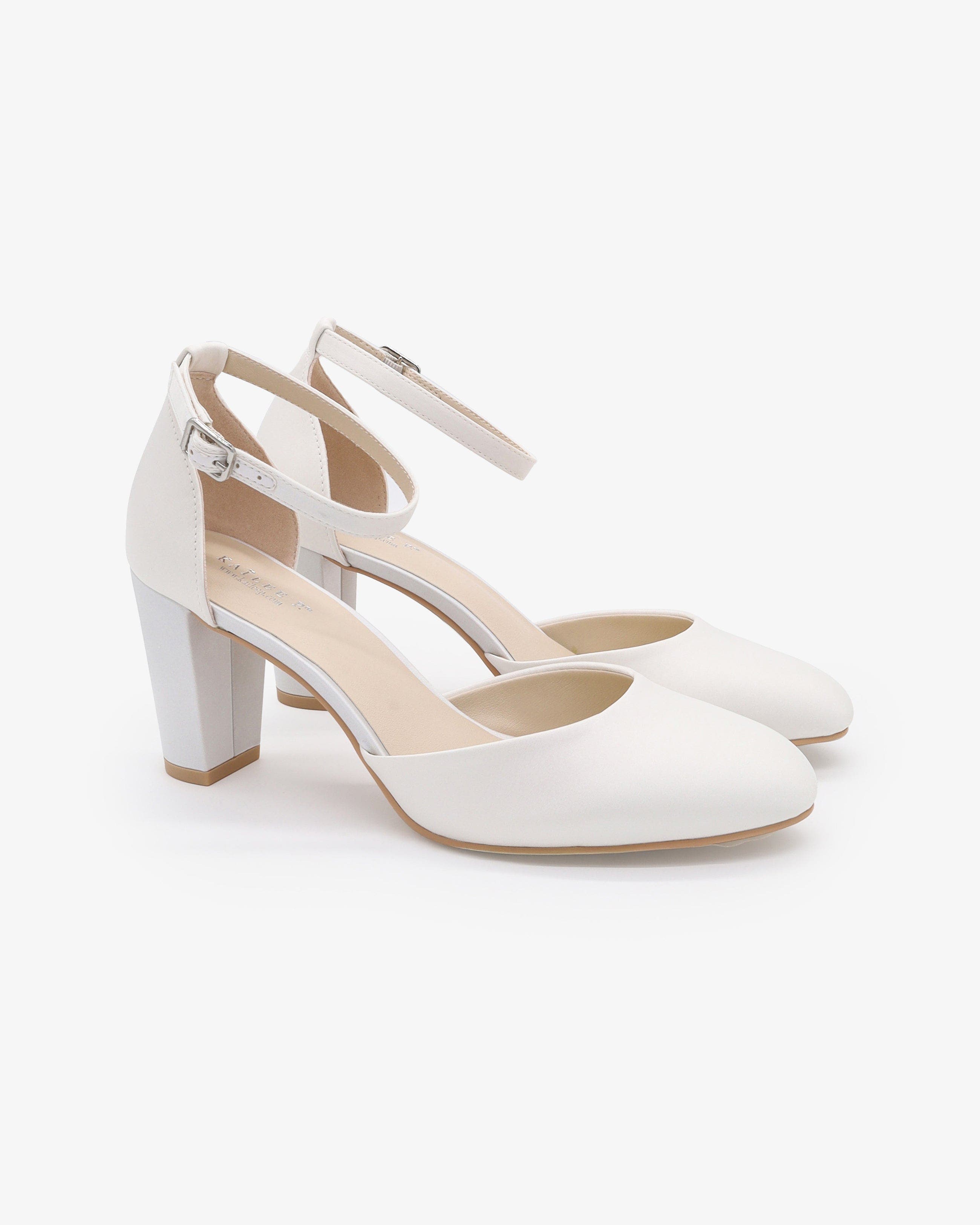 Kailee P Sarah Satin Wedding Block Heel with Ankle Strap, Main, color, White
