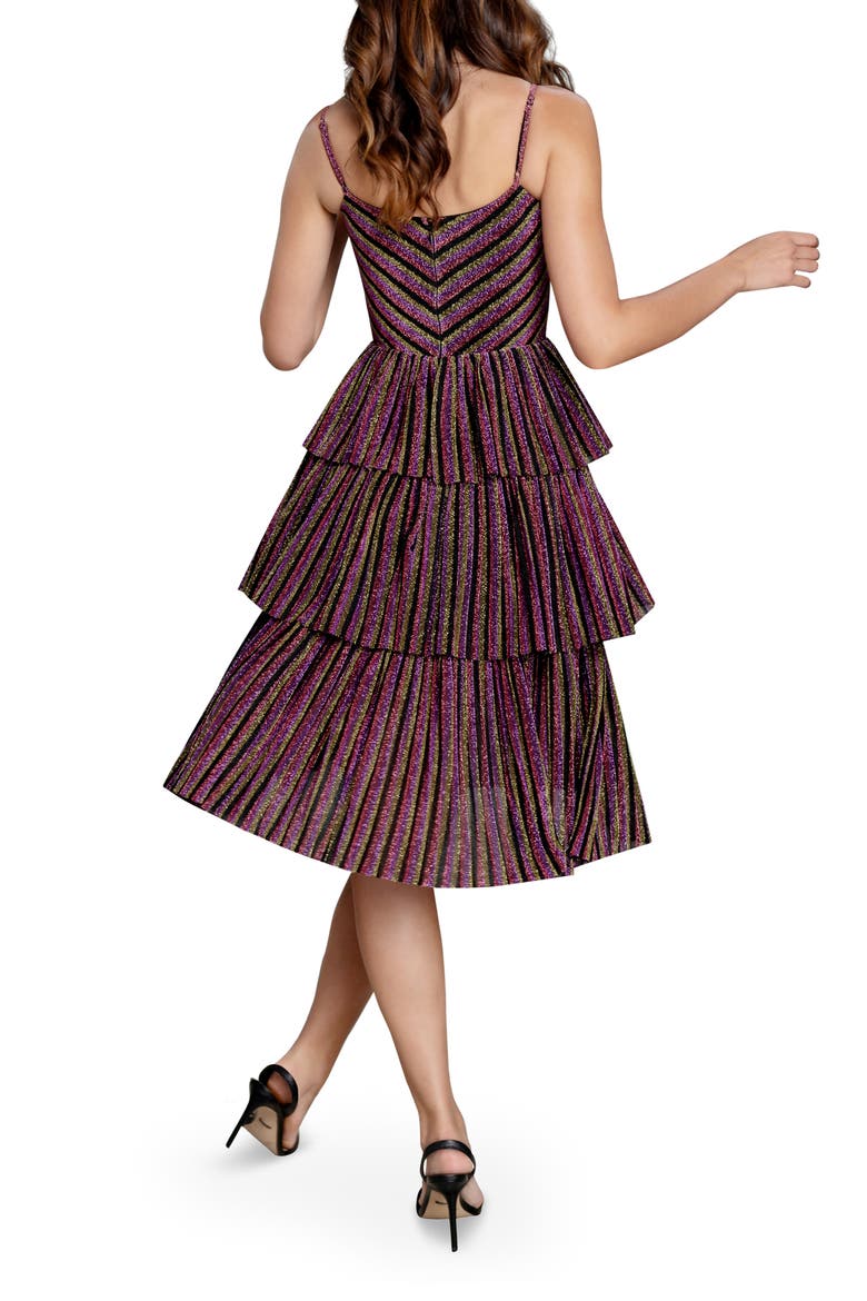 Kathy Glitter Stripe Tiered Ruffle Cocktail Dress, Alternate, color, AMETHYST MULTI