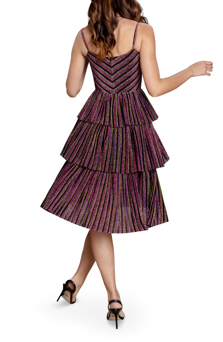 Dress the Population Kathy Glitter Stripe Tiered Ruffle Cocktail Dress, Alternate, color, 