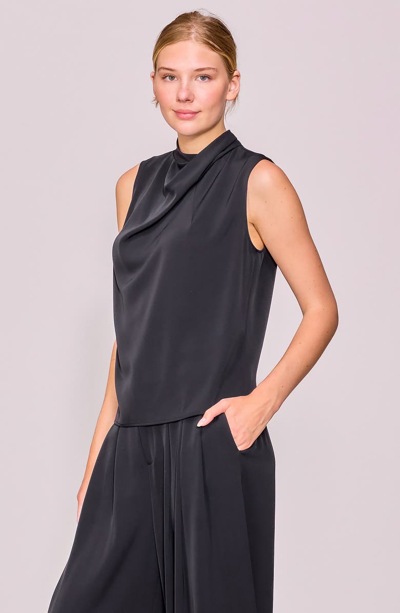 MELLODAY Drape Neck Sleeveless Crepe Top, Alternate, color, Black