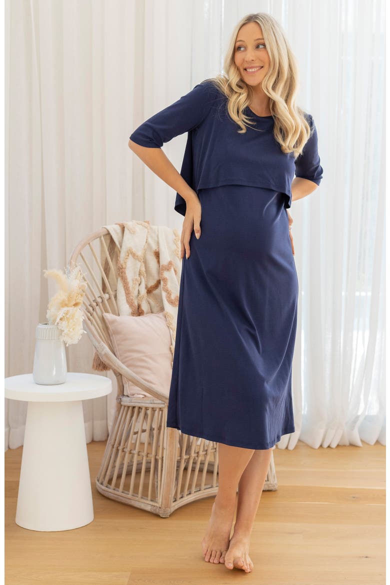 Nursing Midi Dress, Alternate, color, NAVY