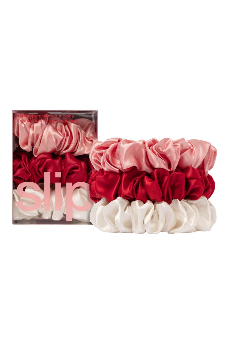 3-Pack Large Silk Scrunchies, Main, color, ROSY