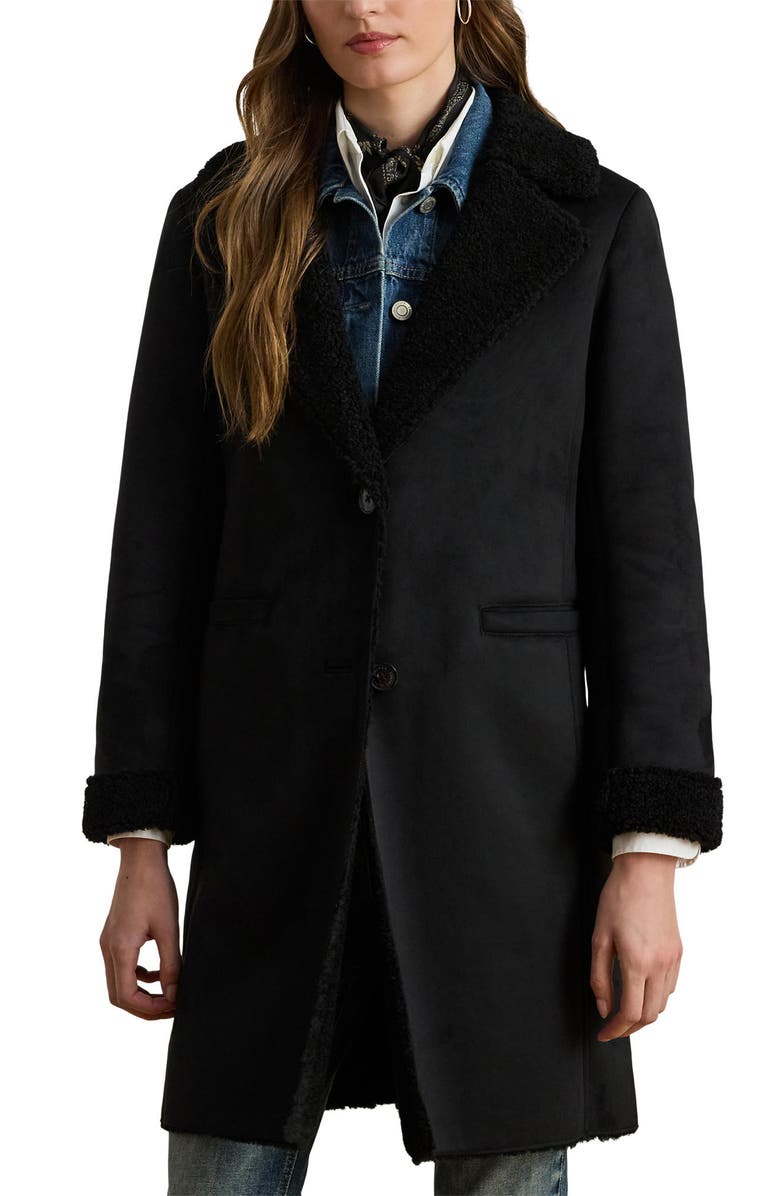 Lauren Ralph Lauren Faux Shearling Coat, Main, color, Black
