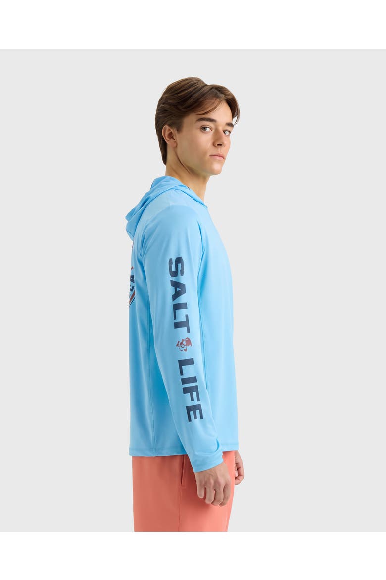 Navigator Badge Long Sleeve  Perforated Hoodie, Alternate, color, AZURE BLUE