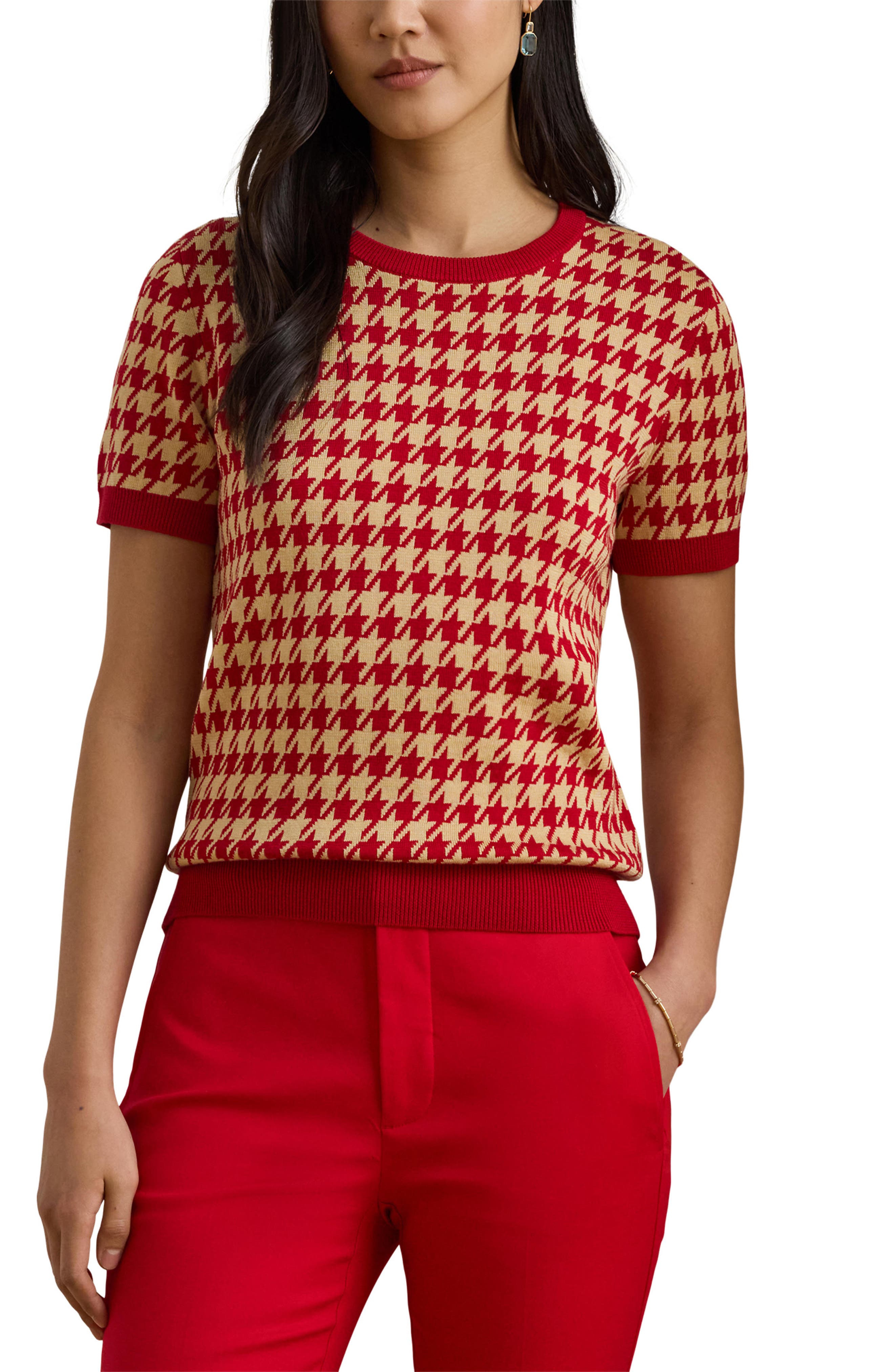Houndstooth Short Sleeve Sweater (Women) | Nordstrom