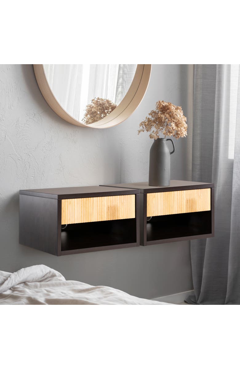 JONATHAN Y Elise Classic Contemporary Floating Wall Mounted Nightstand with Soft-Close Tambour Drawer and Cable Hole, Alternate, color,