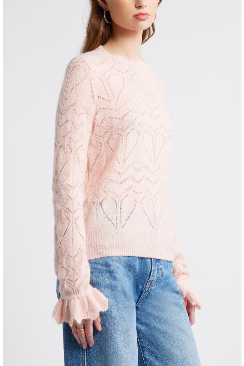 Pointelle Scallop Neck Sweater, Alternate, color, PINK LOTUS