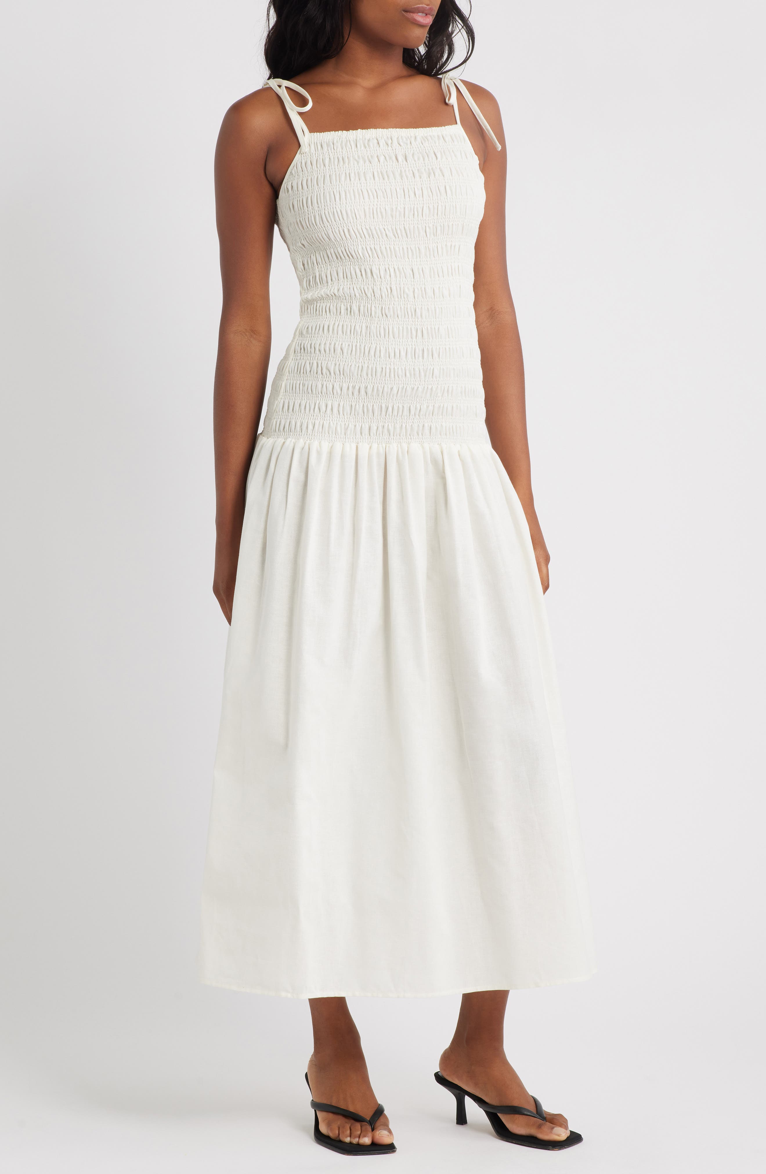 Topshop Shirred Linen Midi Sundress