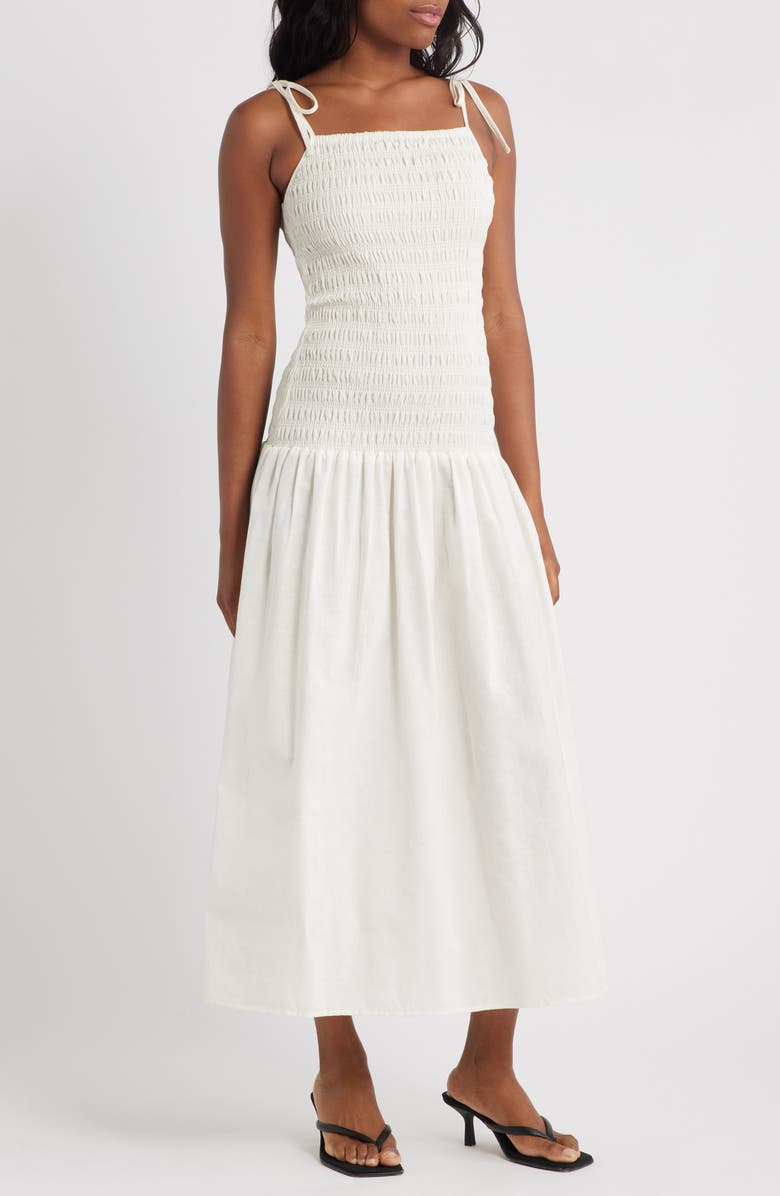 Shirred Linen Midi Sundress