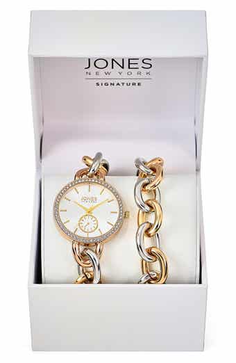 Jones New York Crystal Bezel Two-Tone Bracelet Watch & Bracelet Set, 36mm