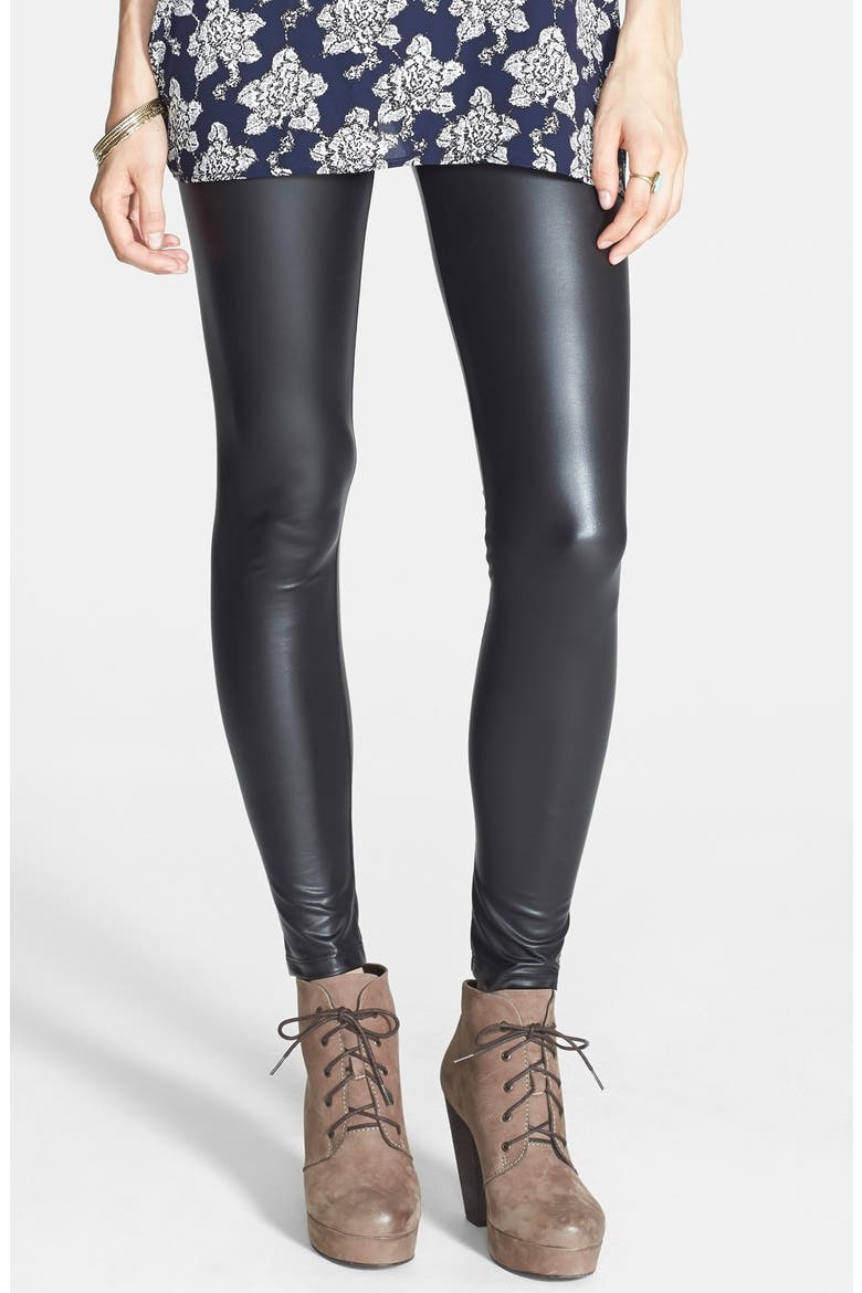Faux Leather Leggings, Main, color, BLACK