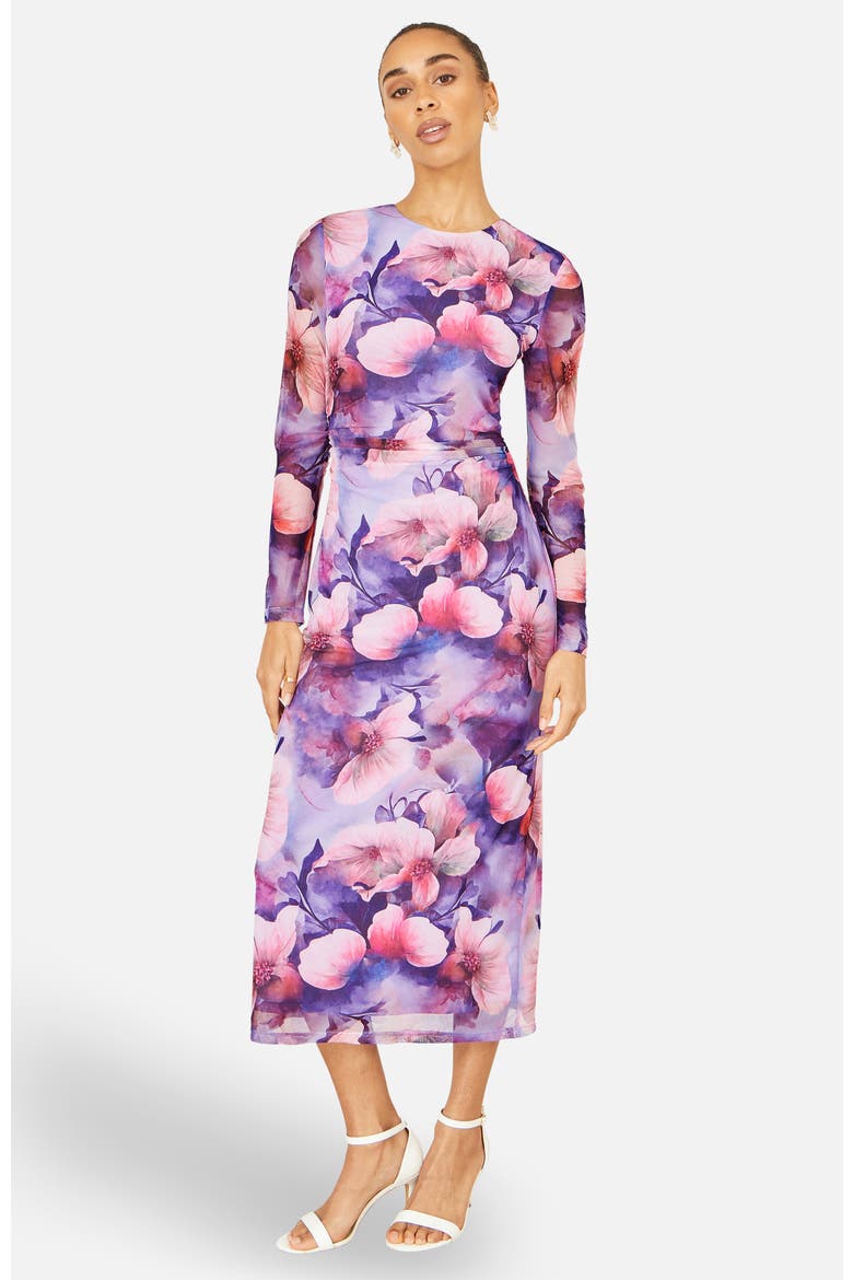 Tie Back Mesh Midi Dress, Main, color, Purple