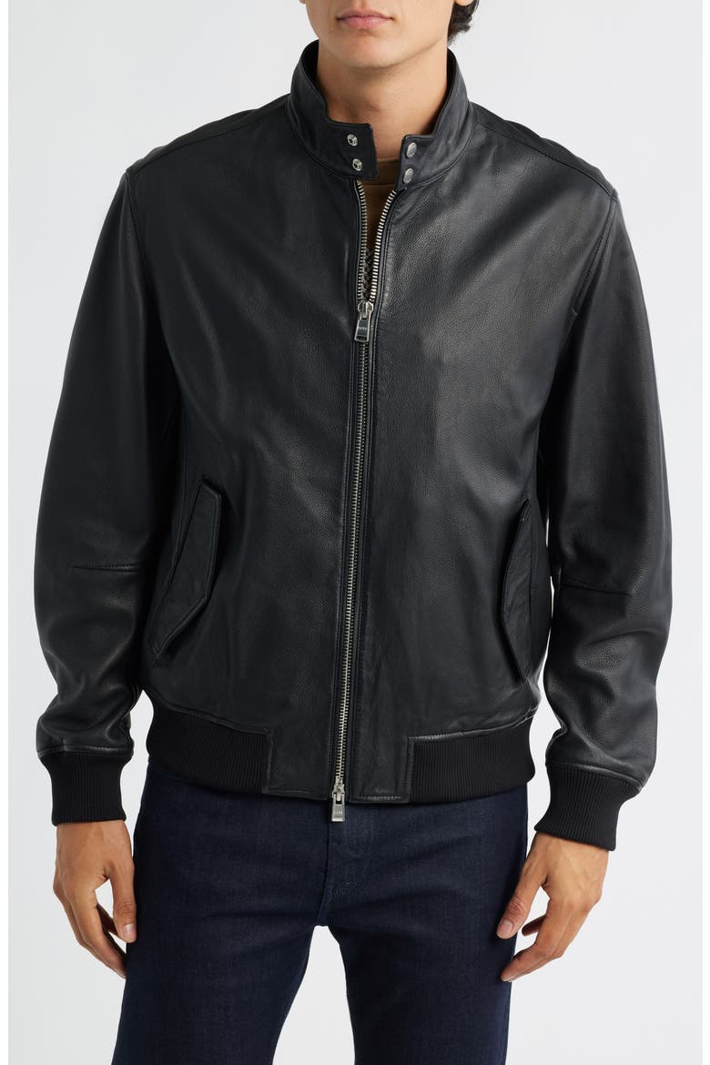 Monier Black Leather Zip Jacket, Alternate, color, BLACK